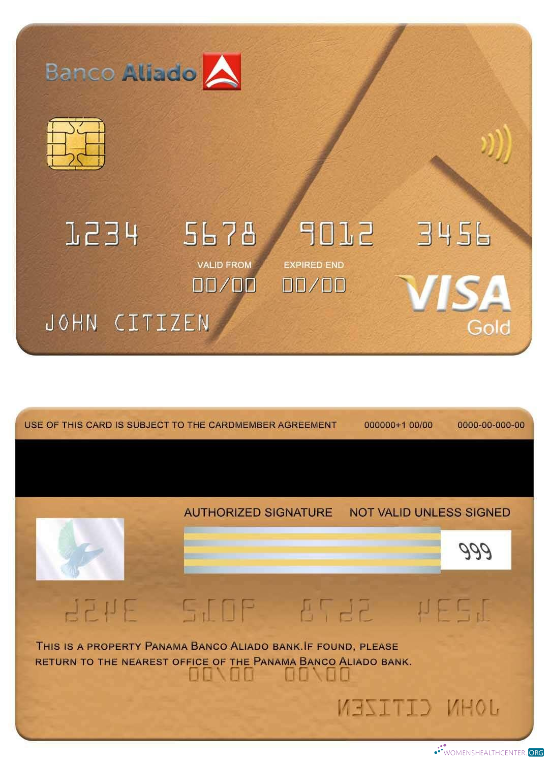 Download Panama Banco Aliado bank visa gold card Photoshop template